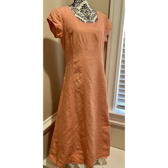 J. Jill Fit N Flare Dress Peach 100% Linen M Relaxed Lined Comfy Beach Church - Picture 6 of 11